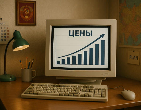 Экран с графиком роста цен на рабочем месте